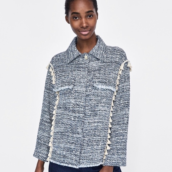 Zara tweed jacket with tassels sz M - Picture 2 of 15